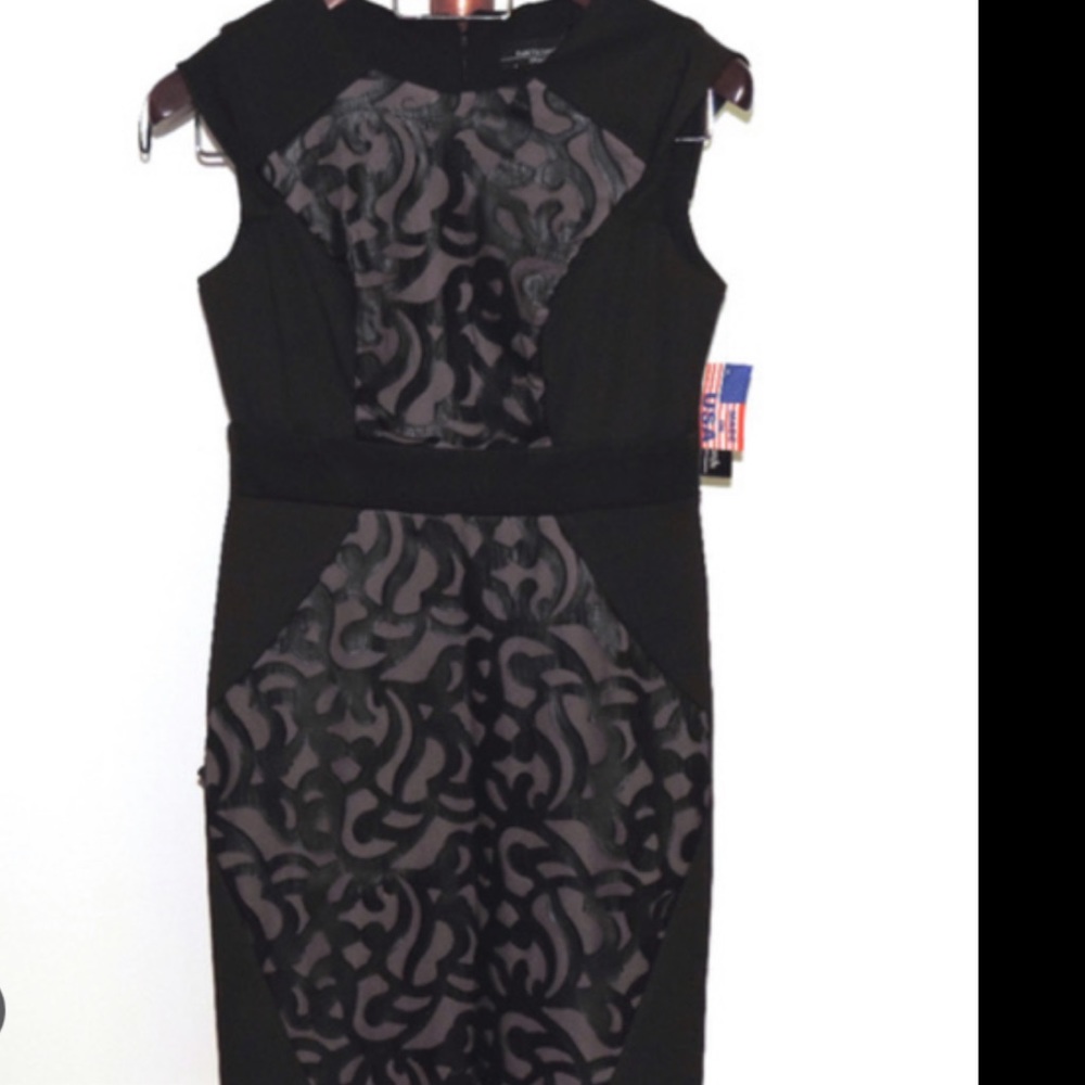 R&M Richards laser cutout sleeveless shift dress.
